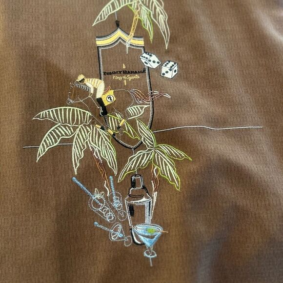 Tommy Bahama 100% Silk Brown Casual Button Down Shirt with Tropical Embroidery - Picture 2 of 4